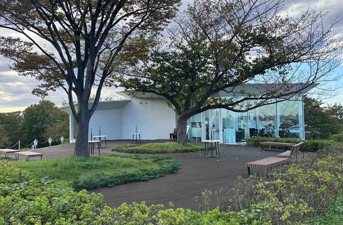 樹木に囲まれた魔法の文学館の外観